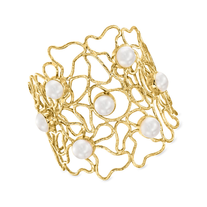 10mm Cultured Pearl Openwork Cuff Bracelet in 18kt Gold Over Sterling image number 0