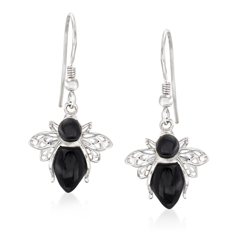 Onyx Bumble Bee Drop Earrings in Sterling Silver image number 0