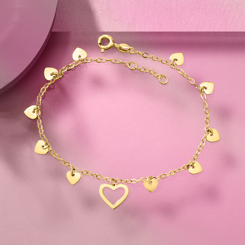 Italian 14kt Yellow Gold Heart Station Bracelet. 7.5&quot; image number 2