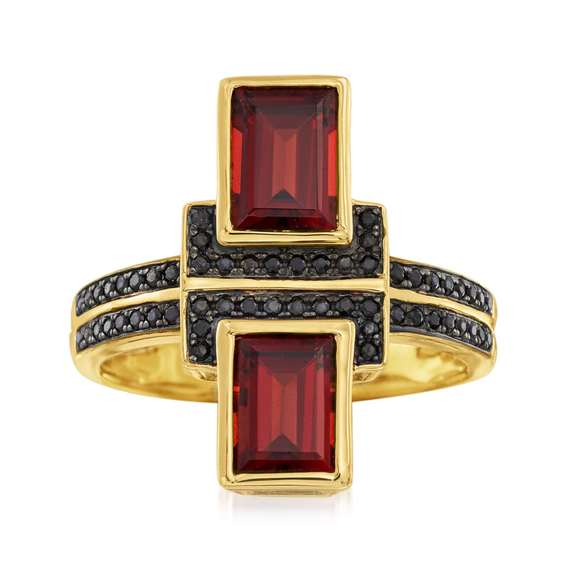 2.40 ct. t.w. Garnet and .10 ct. t.w. Black Spinel Ring in 18kt Gold Over Sterling image number 0