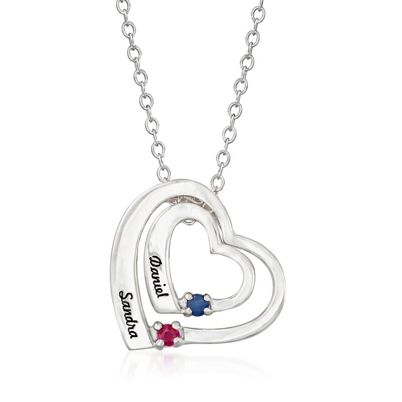 Personalized Birthstone and Name Double-Heart Couple's Pendant Necklace in 14kt Gold image number 2