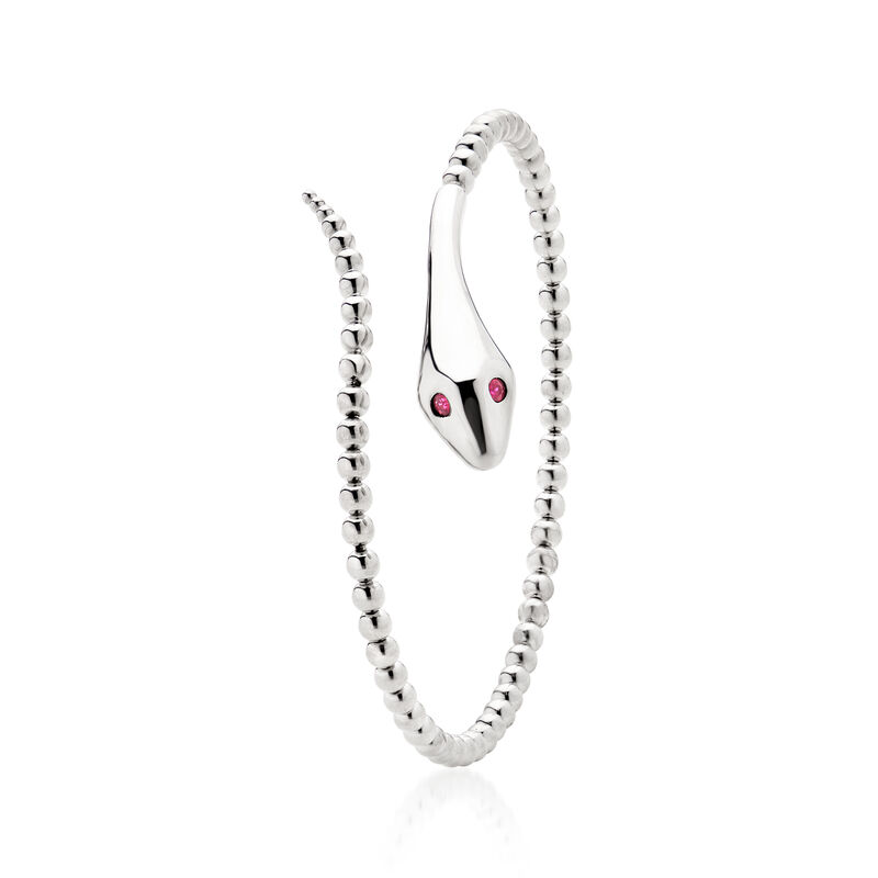 Gabriel & Co. Sterling Silver Snake Bypass Bracelet with Rubies. 7" image number 2