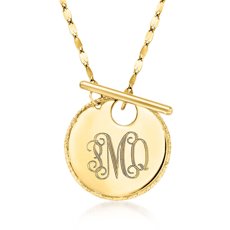 Italian 14kt Yellow Gold Personalized Disc Toggle Necklace image number 0