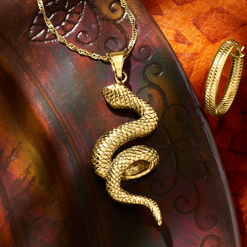 Italian 18kt Yellow Gold Coiled Snake Pendant image number 2