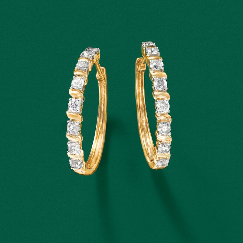 1.00 ct. t.w. Diamond Hoop Earrings in 14kt Yellow Gold. 1&quot; image number 3