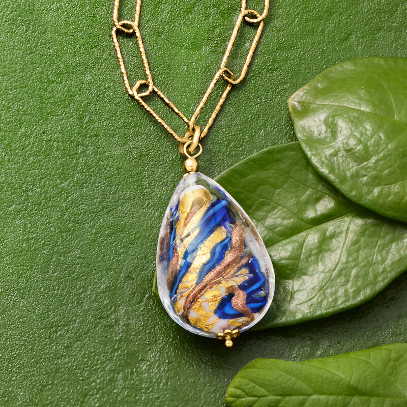 Italian Multicolored Murano Glass Teardrop Paper Clip Link Necklace in 18kt Gold Over Sterling image number 3