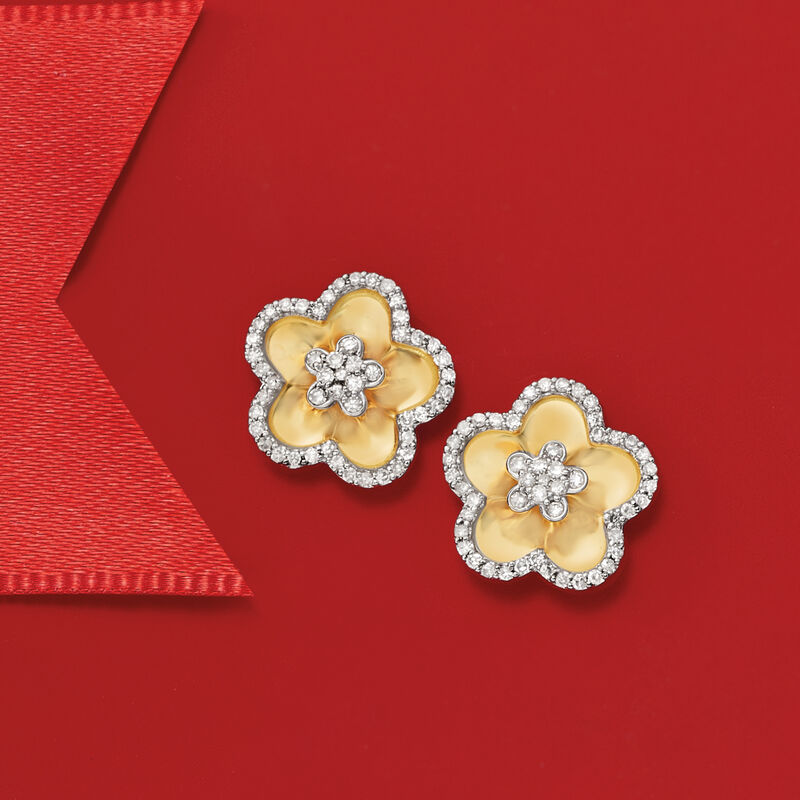 .44 ct. t.w. Diamond Flower Earrings in 14kt Yellow Gold image number 3