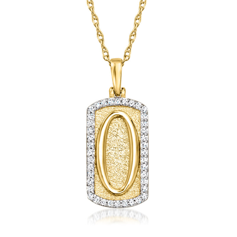 O - .20 ct. t.w. Diamond Initial Dog Tag Pendant Necklace in 18kt Gold Over Sterling. 18"   image number 0