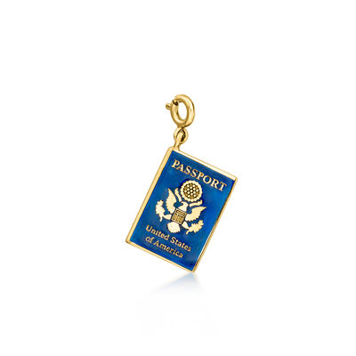 Blue Enamel Passport Charm in 18kt Gold Over Sterling