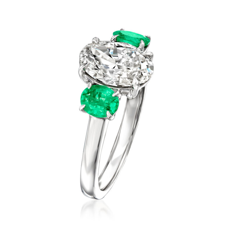 2.00 Carat Lab-Grown Diamond Ring with .50 ct. t.w. Emeralds in 14kt White Gold image number 2