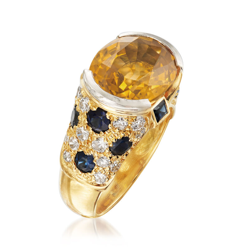 C. 1990 Vintage 9.45 ct. t.w. Yellow and Blue Sapphire Ring with 1.00 ct. t.w. Diamonds in 18kt Yellow Gold. Size 6 image number 2