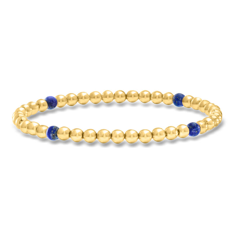 4-4.5mm Lapis and 18kt Gold Vermeil Bead Stretch Bracelet image number 0