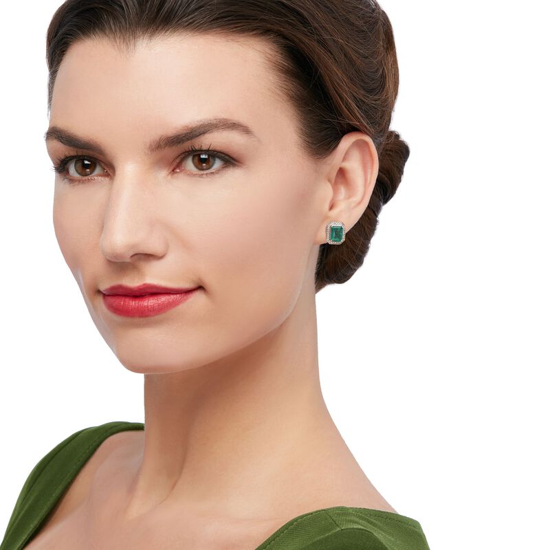 3.60 ct. t.w. Zambian Emerald and .25 ct. t.w. Diamond Frame Earrings in 14kt Yellow Gold image number 1