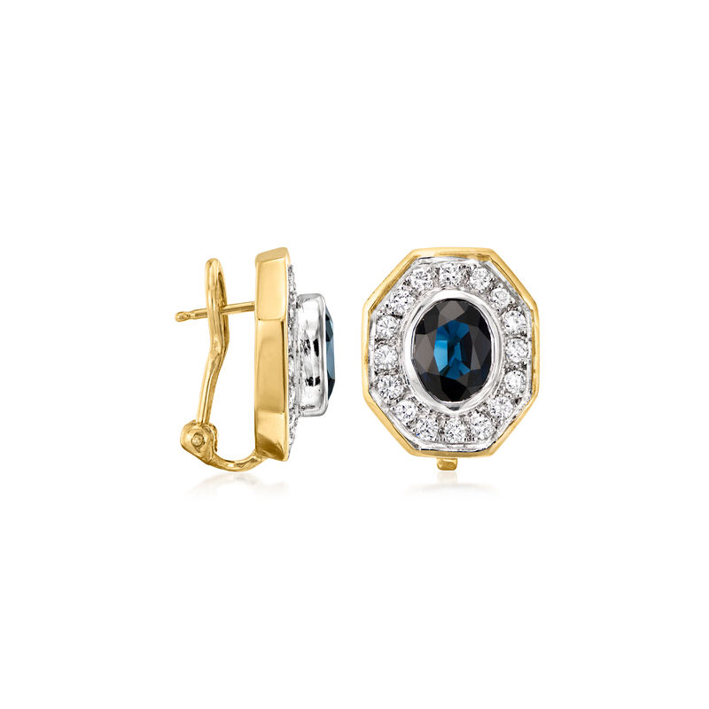 C. 1980 Vintage 2.60 ct. t.w. Sapphire and 1.00 ct. t.w. Diamond Earrings in 14kt Yellow Gold  image number 2