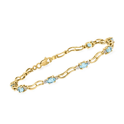 C. 2000 Vintage 1.75 ct. t.w. Sky Blue Topaz Link Bracelet with Diamonds in 10kt Yellow Gold