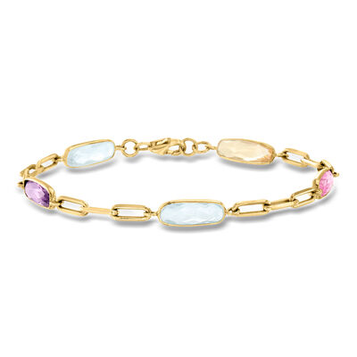 7.50 ct. t.w. Multi-Gemstone Paper Clip Link Bracelet in 18kt Gold Over Sterling