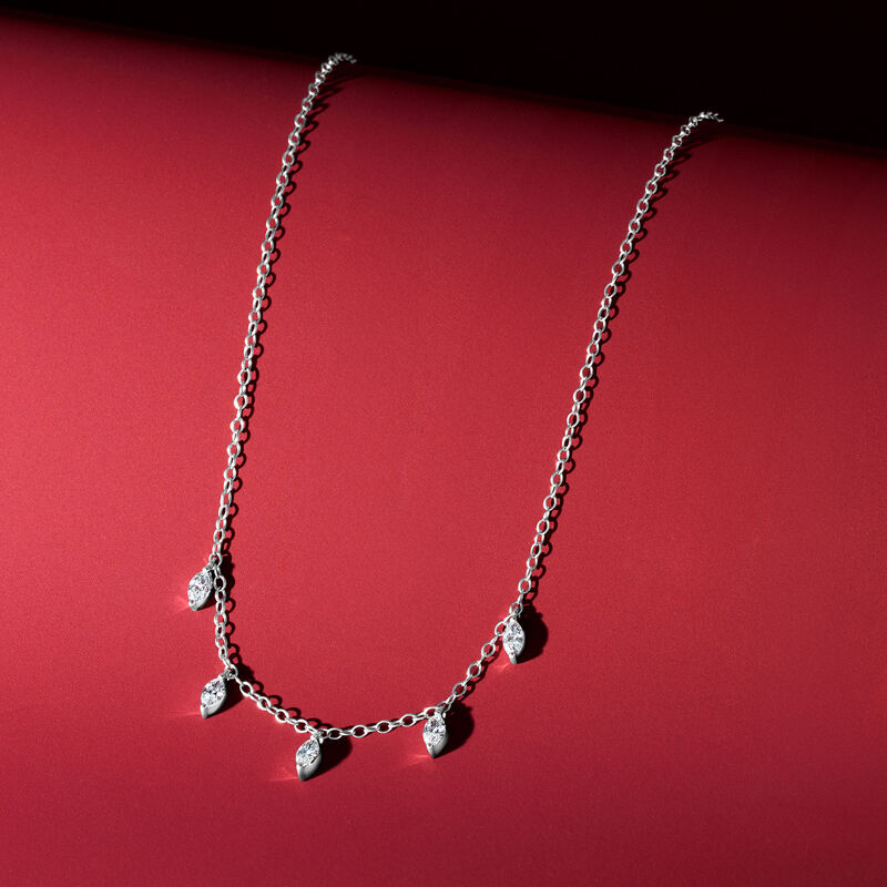 .25 ct. t.w. Marquise Lab-Grown Diamond Station Necklace in 14kt White Gold. 16&quot; image number 2