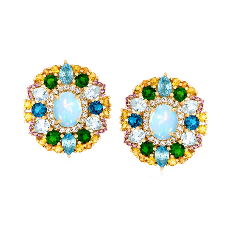 Ethiopian Opal and 8.90 ct. t.w. Multi-Gemstone Earrings in 14kt Yellow Gold image number 0