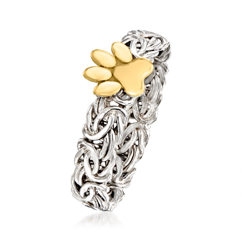 Sterling Silver and 14kt Yellow Gold Paw Print Byzantine Ring image number 2