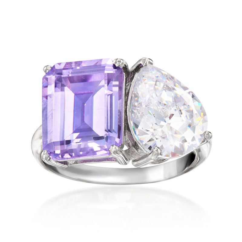 5.00 Carat Simulated Amethyst and 3.20 Carat CZ Toi et Moi Ring in Sterling Silver image number 0