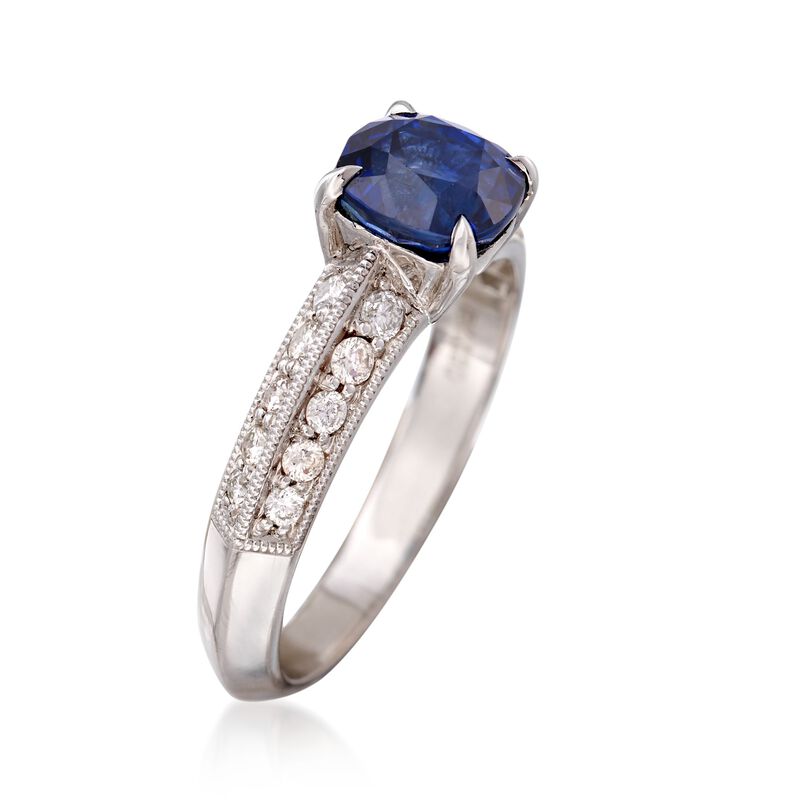 C. 2000 Vintage 1.65 Carat Sapphire and .45 ct. t.w. Diamond Ring in 18kt White Gold image number 2