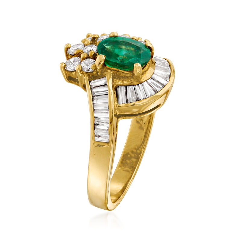 C. 1980 Vintage .75 Carat Emerald and 1.02 ct. t.w. Diamond Ring in 18kt Yellow Gold image number 2