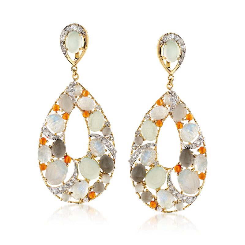 Multi-Stone and 3.30 ct. t.w. White Zircon Teardrop Earrings in 14kt Gold Over Sterling  image number 0