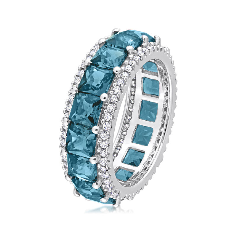 5.50 ct. t.w. London Blue Topaz and .62 ct. t.w. Diamond Eternity Band in 14kt White Gold image number 1