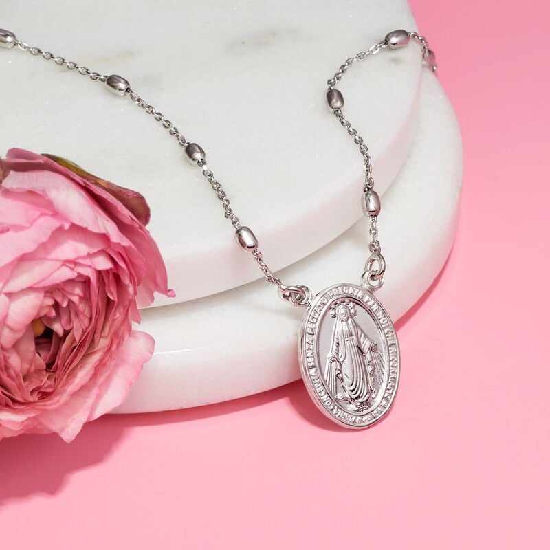Italian Sterling Silver Miraculous Medal Bead Station Necklace image number 5