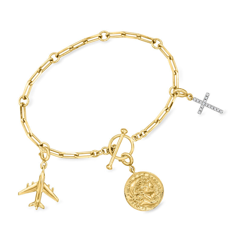 18kt Gold Over Sterling Charm-Compatible Paper Clip Link Toggle Bracelet image number 2