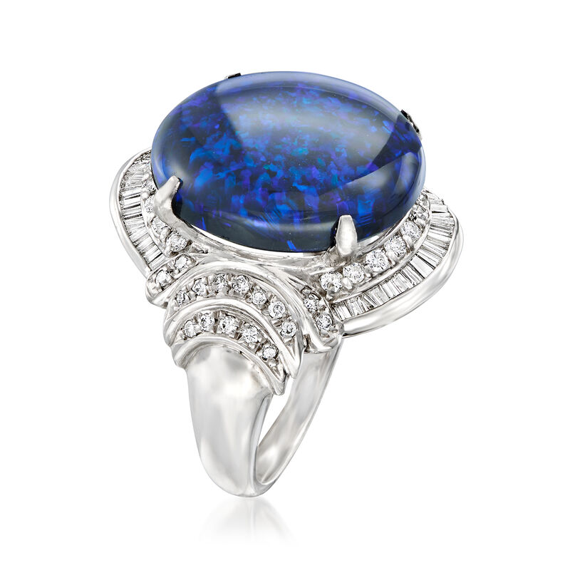 C. 2000 Vintage Black Opal and .78 ct. t.w. Diamond Cocktail Ring in Platinum image number 2