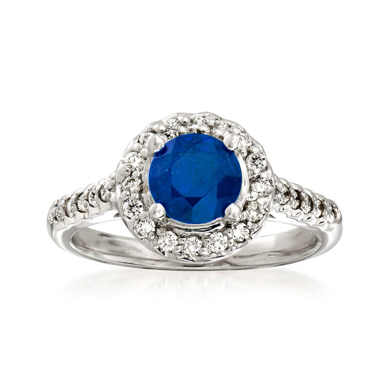 1.40 Carat Sapphire and .33 ct. t.w. Diamond Halo Ring in 14kt White Gold image number 0