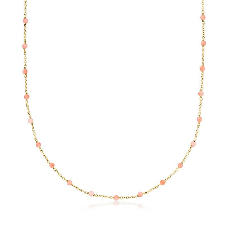 3mm Coral Bead Station Necklace in 14kt Yellow Gold. 17&quot; image number 1