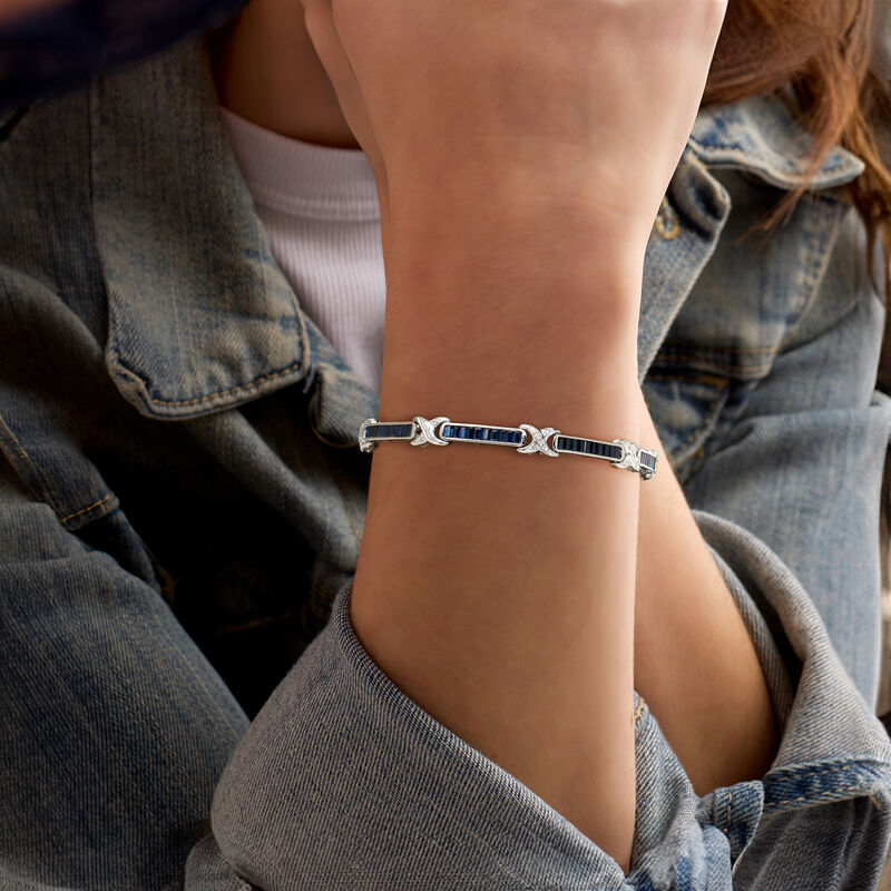 C. 1990 Vintage 6.00 ct. t.w. Sapphire and .40 ct. t.w. Diamond X-Link Bracelet in 14kt White Gold image number 1