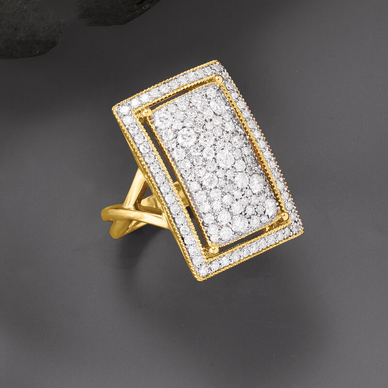1.50 ct. t.w. Pave Diamond Rectangular Ring in 14kt Yellow Gold image number 5