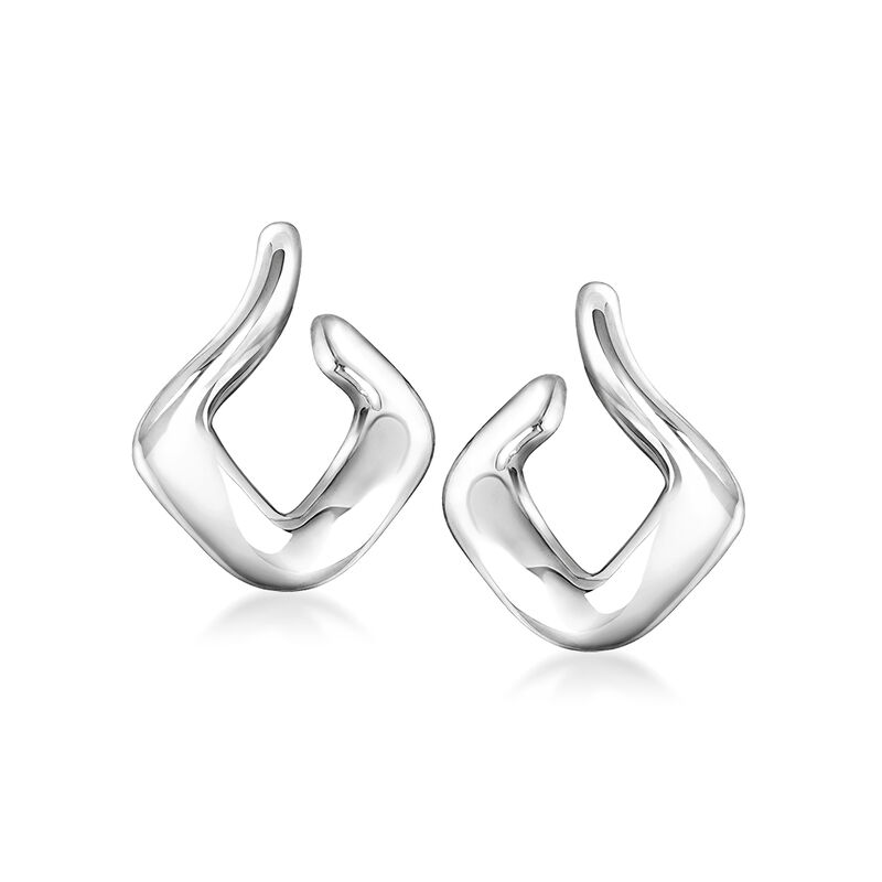 Sterling Silver Square Twisted Hoop Earrings. 7/8&quot; image number 2