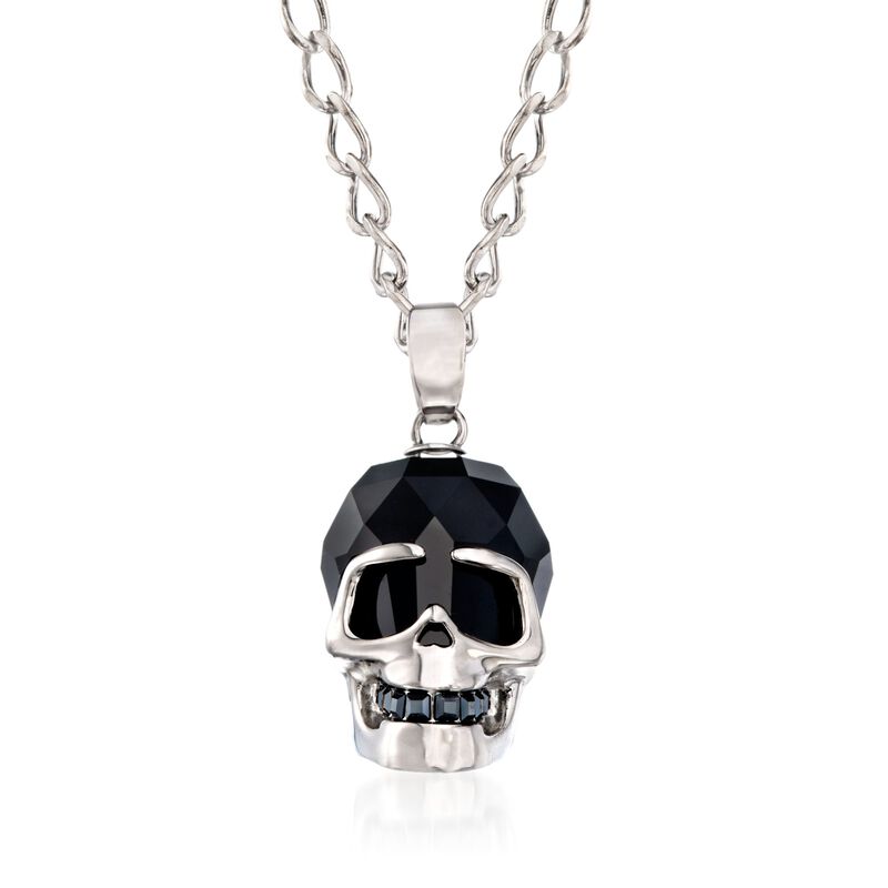 Swarovski Crystal Men's &quot;N the Skull&quot; Jet Hematite Crystal Pendant Necklace in Silvertone image number 0
