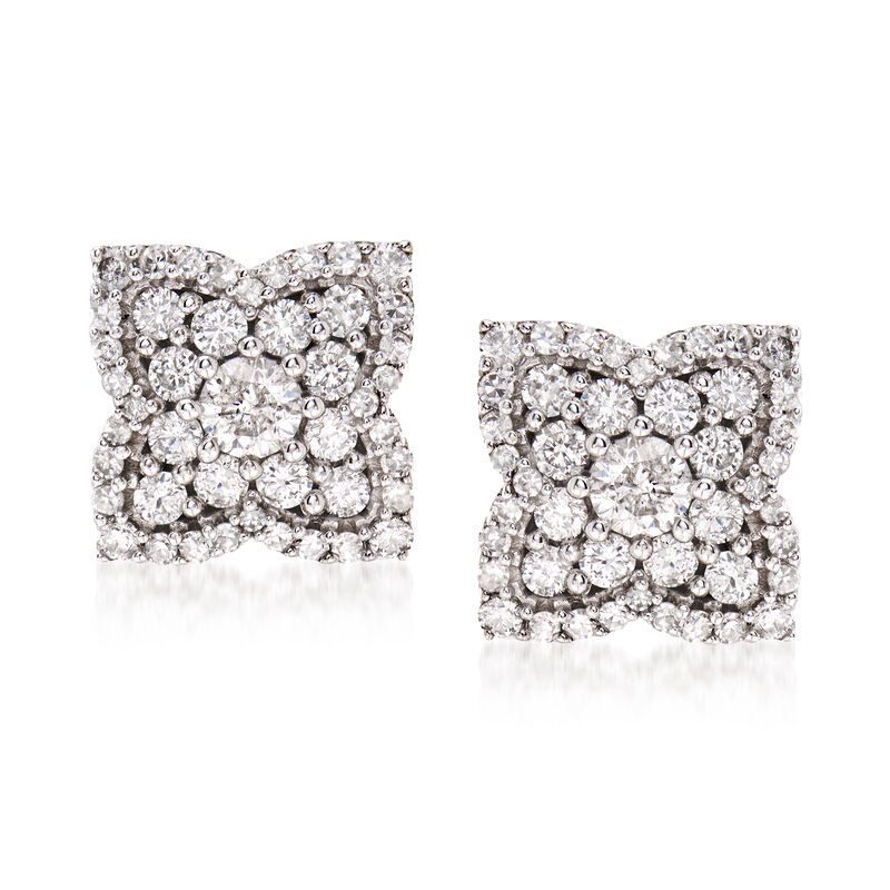 1.00 ct. t.w. Diamond Flower Earrings in 14kt White Gold image number 0