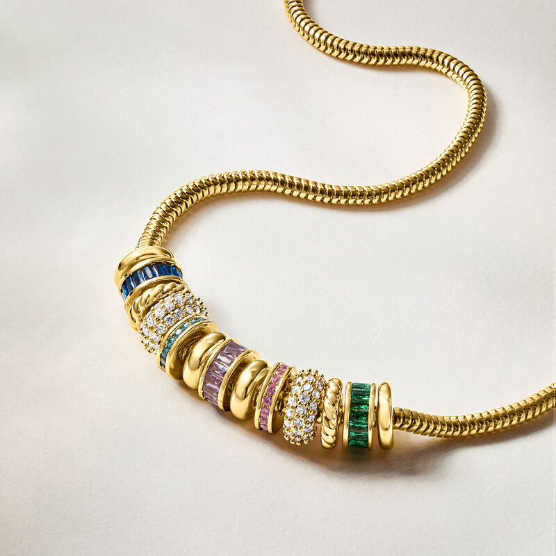 14kt Yellow Gold-Plated Bead Charm Necklace with Simulated Multicolored Gemstones. 18" image number 2