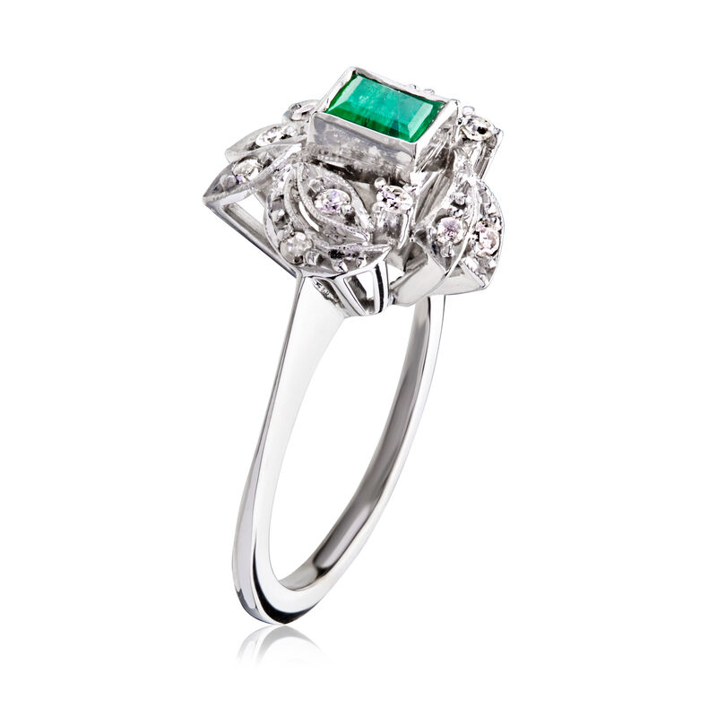 C. 1970 Vintage .35 Carat Emerald Ring with .20 ct. t.w. Diamonds in 14kt White Gold. Size 5.5 image number 2
