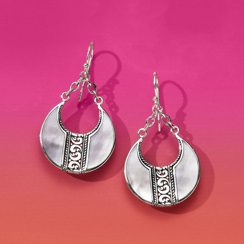 Mother-of-Pearl Bali-Style Teardrop Earrings in Sterling Silver image number 3