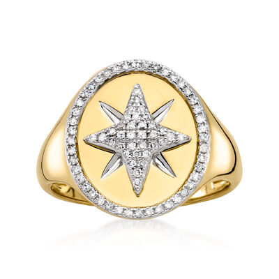 .25 ct. t.w. Diamond Starburst Signet Ring in 14kt Yellow Gold