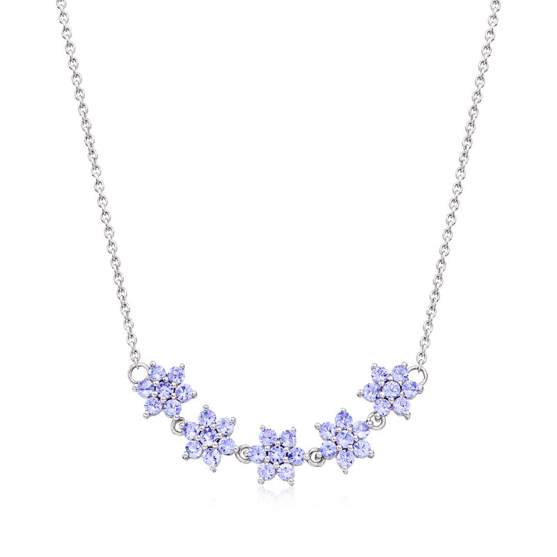 3.80 ct. t.w. Tanzanite Floral Necklace in Sterling Silver image number 0