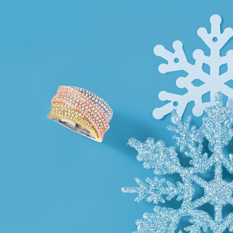 1.25 ct. t.w. Multi-Gem and .63 ct. t.w. Diamond Highway Ring in 14kt Rose Gold image number 3