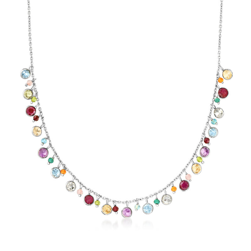 12.40 ct. t.w. Multi-Gemstone Necklace in Sterling Silver. 18&quot; image number 1