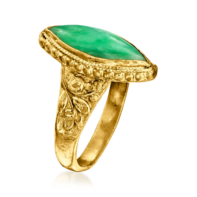 C. 1980 Vintage Marquise Jade Ring in 24kt Yellow Gold image number 2