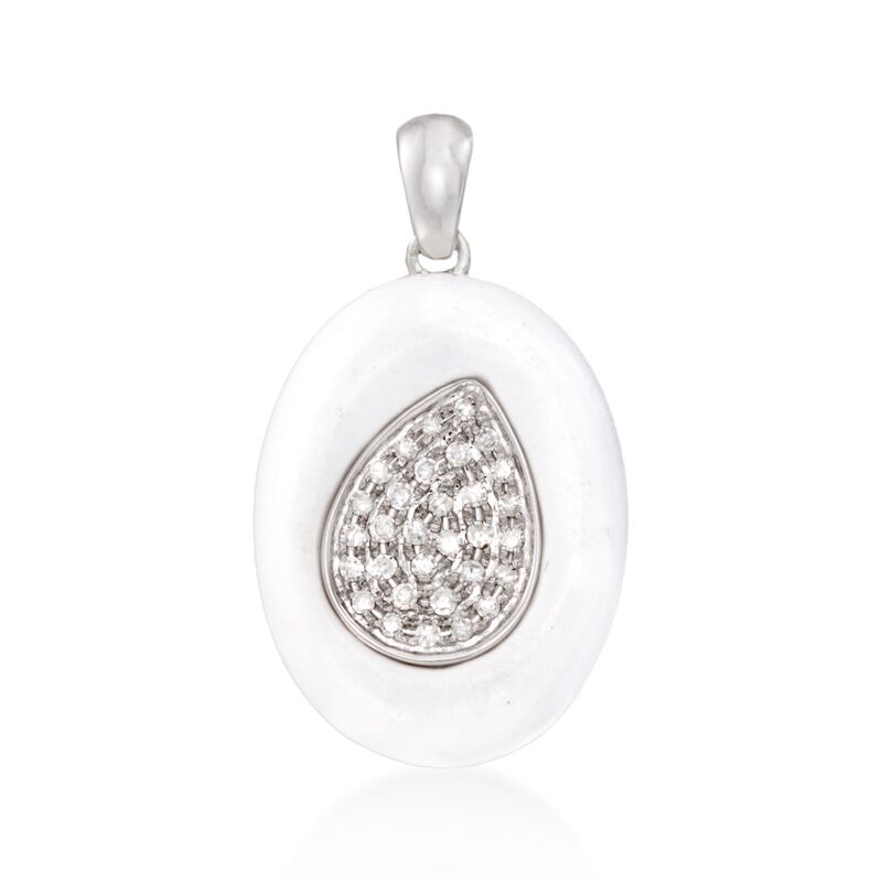 White Onyx and .14 ct. t.w. Diamond Pendant in 14kt White Gold  image number 0