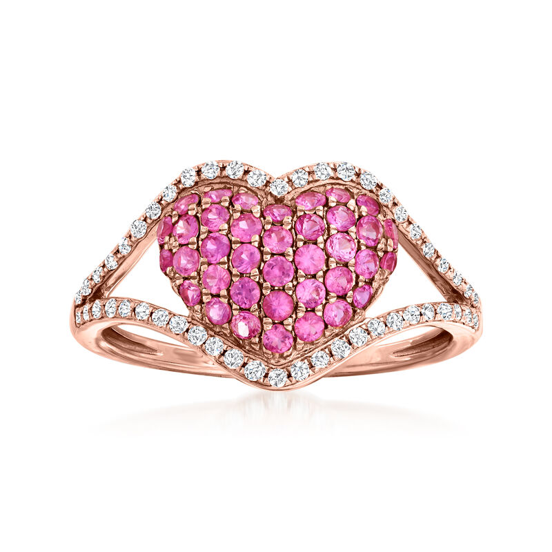.60 ct. t.w. Pink Sapphire and .20 ct. t.w. Diamond Heart Ring in 14kt Rose Gold image number 0