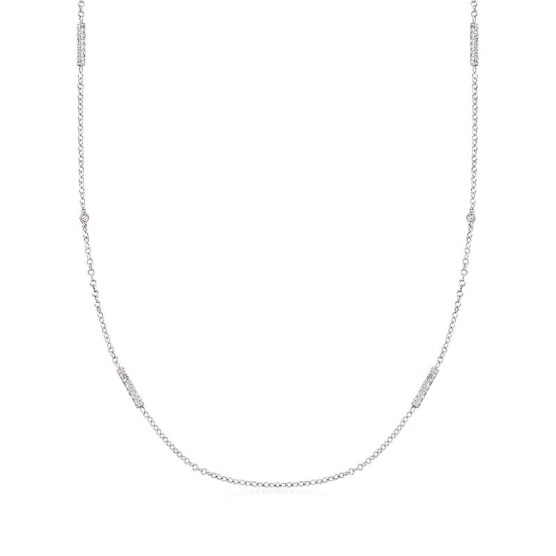 C. 2000 Vintage .58 ct. t.w. Diamond Station Necklace in 18kt White Gold. 17.5" image number 0