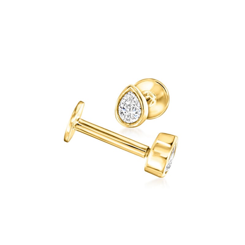 Pear-Shaped Lab-Grown Diamond Flat-Back Stud Earrings in 14kt Yellow Gold image number 4